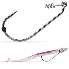 40pcs Weedless Flipping Worm Hooks with Screw Lock & Silicone Bait Stopper, 2# 1# 1/0 2/0 3/0 4/0 5/0 Heavy Shank Bass Hooks for Texas & Carolina Rig Fishing