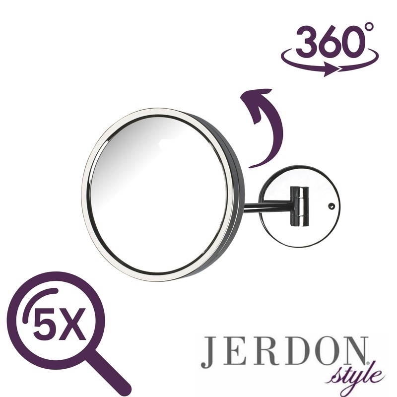 Jerdon Wall Mount Chrome Finish Makeup Mirror – 5X Magnification