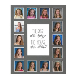 All Things For Mom School Days Picture Mat with Multiple Openings - School Years Photo Collage - No Frame - 2 Pre-School & Kindergarten to 12th Grade (15 Photos, 2PreK - 12th, Gray)