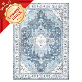 SERISSA Boho Rugs for Entryway, 2x3 Blue Entryway Rug Non-Slip Washable Small Area Rug, Ultra Soft Oriental Vintage Low-Pile Indoor Door Mat Floor Carpet for Entrance Bedroom Kitchen Bathroom