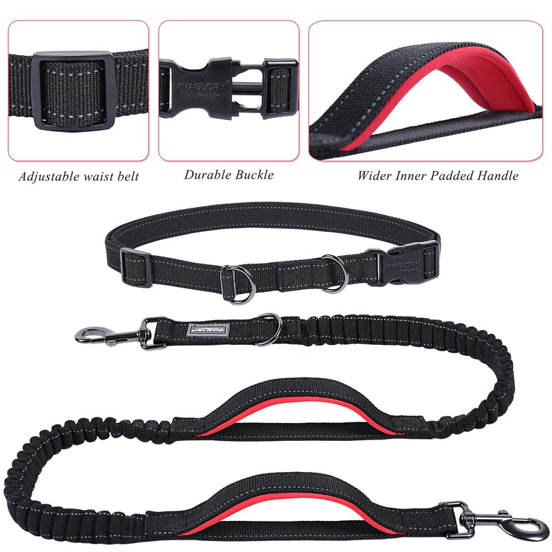VIVAGLORY Hands Free Dog Leash Bungeetwin Running Dog Leash with
