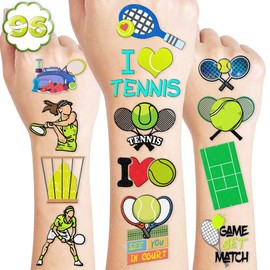 8 Sheets (96PCS) Tennis Temporary Tattoos Sports Stickers Themed Birthday Party Decorations Favors Supplies Decor Ball Coach Gifts for Kids Girls Boys Women Classroom School Prizes Rewards