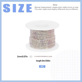 Glarks 1 Roll 2mm x 10 Yards Rhinestone Chain, AB Color Premium Crystal Rhinestone Close Chain Trim Beaded Claw Cup Chain Roll for Sewing Craft Jewelry Party Wedding Decoration (Silver Base)