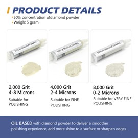 SCOTTCHEN 3Pcs Diamond Polishing Paste, 2,000/4,000/8,000 Grit, 4-8/2-4/0-2 Microns Lapping Compound with 50% Concentration of Diamond Powders for Jewelry, Metal, Ring, Glass, Coin, 5 Gram Each