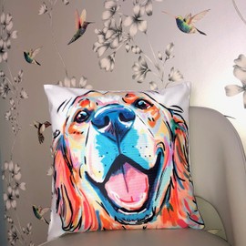 The Beach Stop Decorative Watercolour Golden Retriever Dog Scatter Cushion Cover | Home Decor Gift Idea | 45x45cm 18x18” | Labrador