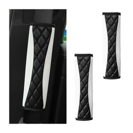 Mandark 2PCS Car Seat Belt Covers, Soft Leather Vehicle Seatbelt Strap Protector for Shoulder and Neck, Comfortable Auto Safe Belt Harness Cushion Pad, Universal for SUV, Truck, RV（White）