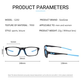 Sports Goggles Glasses Football Soccer Safety Glasses Goggles Adjustable Strap Interchangeable Temples for Men Youth (Black frame blue pad)