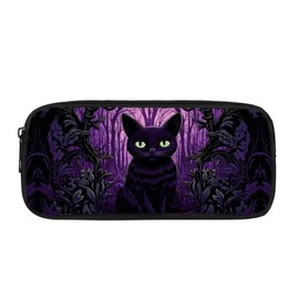 Showudesigns Black Cat Pencil Case for Kids Girls Pouch Big Capacity Pencil Bag Pen Holder for Middle High School Office College Stationery with Zipper Purple