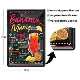 Schilderkreis 24 – Tin Sign Cocktail Recipe Decoration Bar Kitchen Pub Counter Gift Idea Birthday Christmas Long Drink Tonic Spirits Drinker 20 x 30 cm (Bahama Mama)