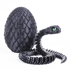 WUQIREN 3D Printed Snake Egg with Snake Inside,3D Printed Animals,Like Movable Snake Realistic Slithering Design,18inch Snake (Black)