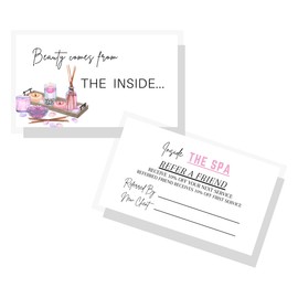 Referral Cards for Salon | 50 pk | 2x3.5” for Client Loyalty Discount Business Cards Small Business Spa Scissors and Brush Soft Pink Minimalist Hairstylist