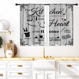 Coxila Kitchen Window Curtains 27.5 x 39 Inch Small Short Mini Cafe Rod Pocket Rustic Country Farmhouse Vintage Retro Grey Gray Living Bedroom Room Home Treatment Set of 2 Curtain Panels Drapes Tiers