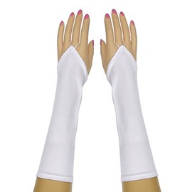 DivaDesigns Bridal Shiny Stretch Satin Fingerless Gloves Below-The-Elbow Length 8BL Light White