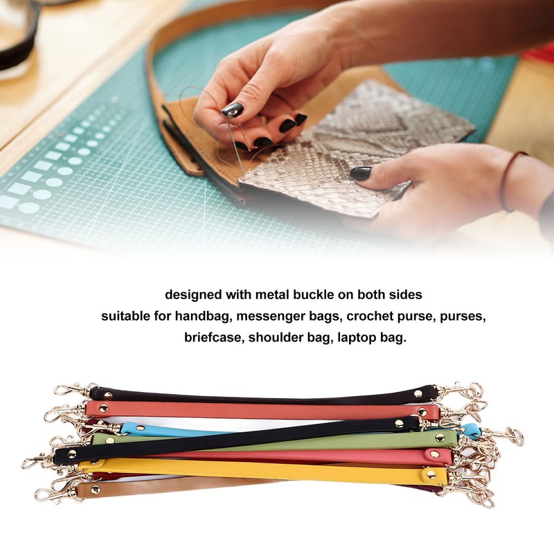 10Pcs Leather Bag Handles 12.2in Long 0.4in Wide Cattlehide Metal