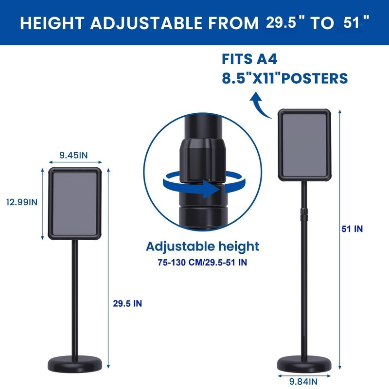 Noliven 6 Pack Standing Sign Holder 8.5x11 Inch, Adjustable Floor