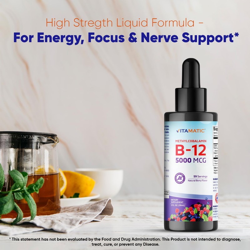 Vitamatic Fast-Acting Liquid Vitamin B12 – 5000 mcg Methylcobalamin –