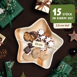 Leef 15 x Palm Leaf Plate Star Decoration and Snack Bowl Compostable and Natural 22 x 21 x 2.5 cm