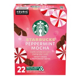 Starbucks K-Cup Coffee Pods, Peppermint Mocha Flavored Coffee for Keurig Brewers, 100% Arabica, 1 Box (22 Pods)