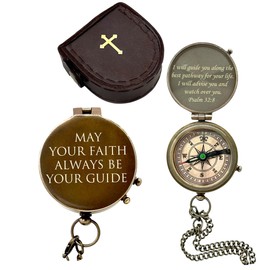 Engraved Compass, 'May Your Faith Always Be Your Guide ~ Psalm 32:8' Brass Compass, Keepsake Gifting Compass, for Special Occasions