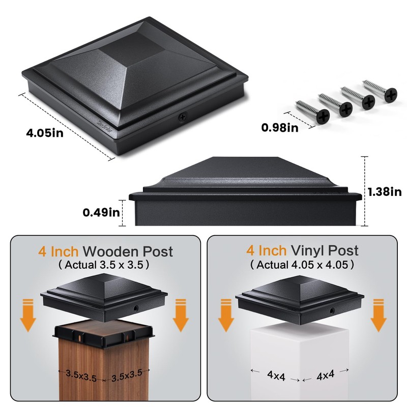 SIEDiNLAR 4x4 Post Caps Black 6 Pack, Fence Post Covers
