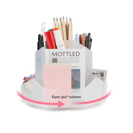 IOO6Z8SY Rotating Pen Holder - 360° Rotating Desk Organiser with 9 Compartments, Multifunctional Pen Organiser for Office, School and Home, Transparent White