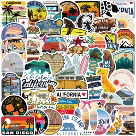50Pcs California Stickers, Cartoon Travel Stickers and Decals, Vinyl Waterproof Stickers for Water Bottle Laptop Computer Phone, Handy Scrapbook Laptop Stickers for Adults Girls Kids