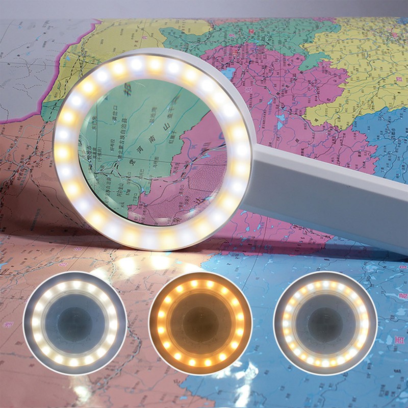 Magnifying Glass 5X 3X 10X Handheld Magnifier 3 Color Adjustable