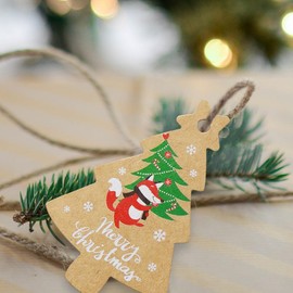 Christmas Tags 100 Pcs Set with String Traditional Trees and Decorations Xmas Hanging Present Craft Labels Set 12