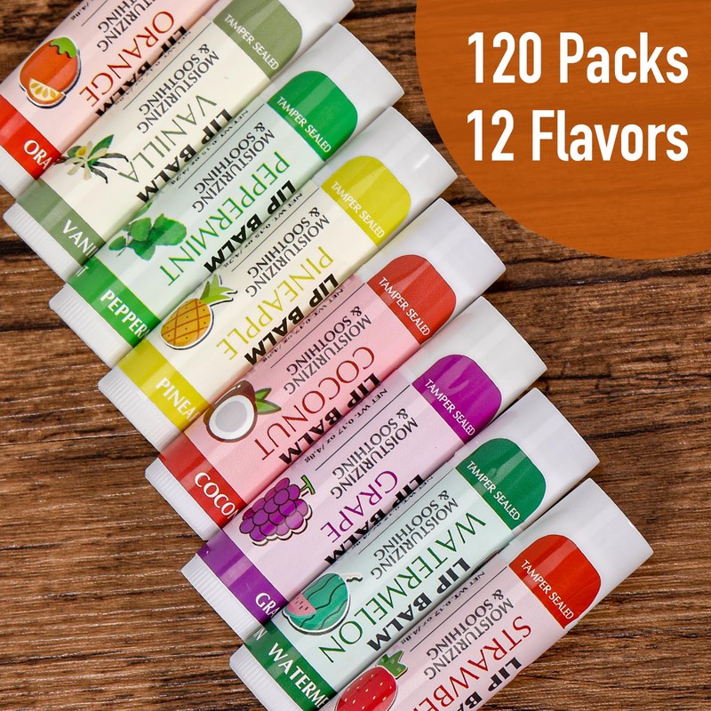 AZEN 120 Pack Lip Balm, Natural Lip Balm Bulk, Lip
