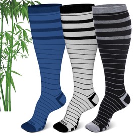 AMITOFO Plus Size Compression Socks Wide Calf for Women & Men, Bamboo Viscose 15-20 mmHg Knee High Support for Running Travel Nurses Pregnancy