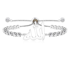 Uloveido Islamic Platinum Plated Allah Bracelet, Stainless Steel Islamic Charm Bracelets, Minimalist CZ Motivational Tennis Jewelry for Mom, Grandma, Sister, Aunt, Daughter, Classmate | YA4963