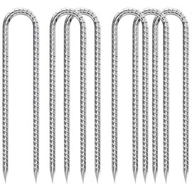 Rebar-Stakes-12-Inch-U-Shaped, Trampoline Stakes High Wind Ground Stakes Heavy Duty Galvanized Anti-Rust Metal Stakes Ground Anchors for Garden Dog Fence Chicken Coop Water Pipe 6pcs