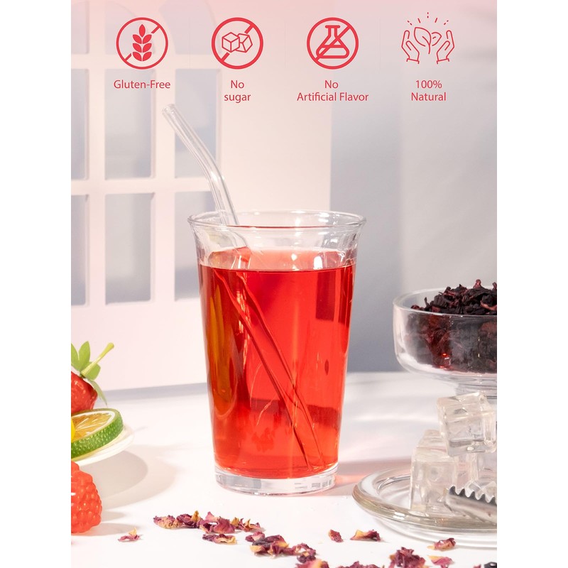 TeeLux Strawberry Hibiscus Iced Tea, Natural Hibiscus Tea with Stevia