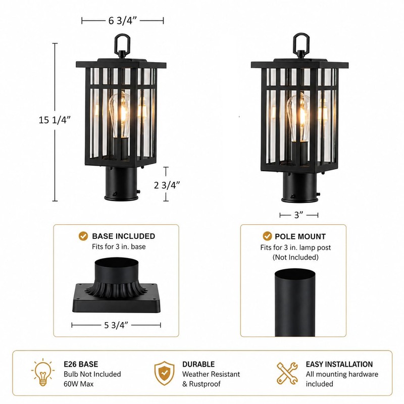c cattleya Modern Outdoor Post Light with Pier Mount Base,
