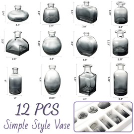 Bud Vases Set of 12, Black Clear Glass Bud Vases, Small Vases for Centerpiece Modern Flower Vases in Bulk, Mini Glass Vase for Wedding Centerpieces, Party Table Decor, Home Déco