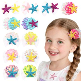 TODDER 12PCS SeaShell Starfish Hair Clips Sparkling Mermaid Hair Clips Set No Damage Glitter Hair Accessories for Women Girls Mermaid Birthday Party Beach Ocean Decorations Costumes Gifts