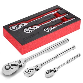 UYECOVE 1/2 3/8 1/4 Inch Drive Ratchet Set, 3Pcs Flex Head Ratchet Set, 72 Tooth Quick Release Flexible Swivel Head Socket Ratchet Wrench Set