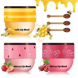 CAHIUYOA Bálsamo labial de abeja, 3 unidades, bálsamo labial de miel, fresa, miel, cereza, máscara para dormir, bálsamo labial hidratante de abeja con palo, productos para el cuidado de los labios de