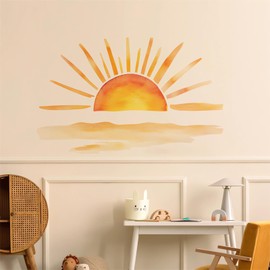 Sunset Wall Stickers, sacinora Yellow Setting Sun Wall Decals Removable Vinyl Peel and Stick for Kids Baby Boy Girl Nursery Bedroom Playroom Art Home Decorations