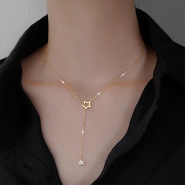 YienDoo Boho Crystal Star Y Necklace Choker Vintage Gold Tiny Star Pendant Necklace Hip-hop Filled Rhinestone Star Choker Rock Statement Necklace Charm Jewelry for Women and Girls