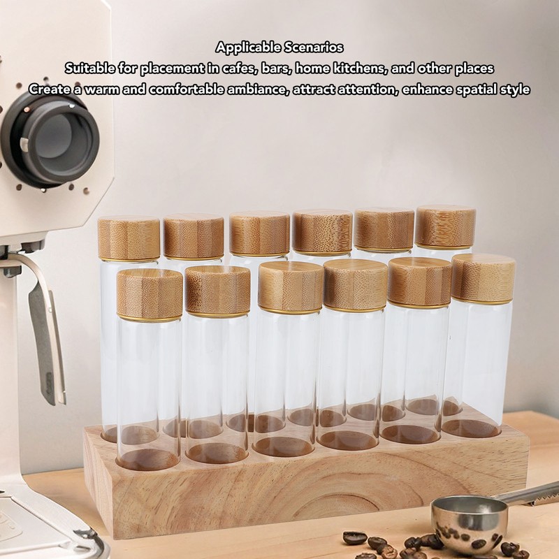 Coffee Bean Storage Tube Glass Coffee Bean Cellar with Wooden