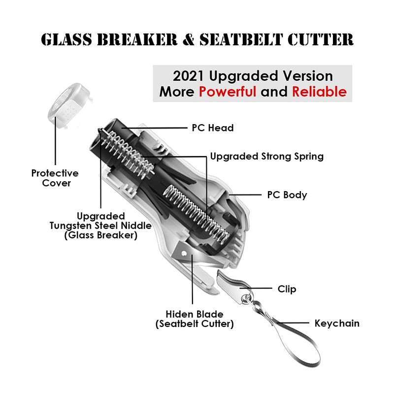 SEMTION Window Glass Breaker Seatbelt Cutter 2 in 1 Car