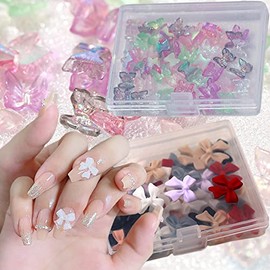 Butterfly Bow-Knot Nail Art Decorations, 3D Colorful Resin Butterflies Shapes Nail Art Jewels, Bow-Knot Nail Accessories Supplies Set for Women Manicure Art DIY Spring Butterfly Nail Art Flakes Studs