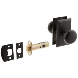 Providence Door Set with Round Brass Knobs Passage in Flat Black. Doorsets.