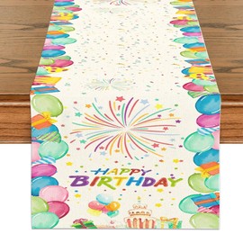 KHDULQ Birthday Table Runner, Happy Birthday Table Runner, Colourful 183 x 33 cm Tablecloth, Birthday Table Decoration, Birthday Celebration for Children, Girls, Boys, Birthday Colourful Party