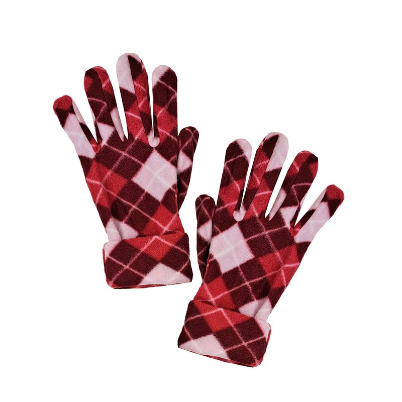 Pink Red White Argyle Print Polar Fleece Scarf Glove &