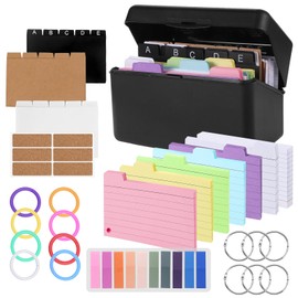 EOPUOZS Index Cards, Flashcard Box with 200 Colourful Thickened Lined Index Cards, 15 Tabs, 6 Rings and 6 Stickers - Perfect for Study, School, College, Office and Home