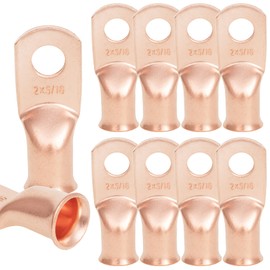 NEKIEX 10PCS 2AWG - 5/16'' Heavy Duty Copper Terminals,Battery Cable Crimp Lugs,Battery Cable Ends,Bare Copper Eyelets Tubular Ring Terminals,Closed End Crimp Electric Connectors