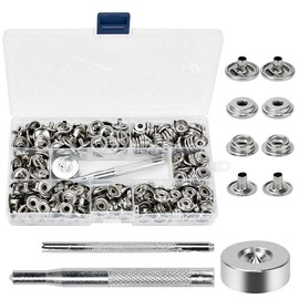 HEKOBAG Press Studs Set Snap Fastener 15 mm Press Studs Metal Clothing Press Stud Canvas Snaps Fastener Kit with Fixing Tool for Clothing Leather Jeans Sewing