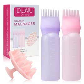 DUAIU Cepillo de masaje para el cuero cabelludo con 2 botellas aplicadoras de peine de raíz, aplicador de aceite para el cuero cabelludo, herramientas para el cuidado del cabello
